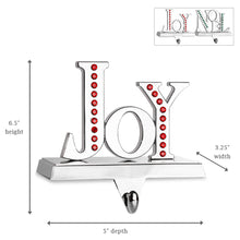 Load image into Gallery viewer, Stocking Holder Set of 2 - Joy Noel Christmas Stocking Hanger for Mantel - Shiny Silver Metal Christmas Stocking Holder for Fireplace Mantle - Heavy Stocking Holder for Mantle with Hook