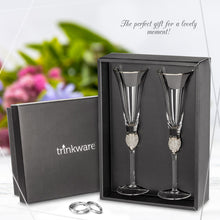 Load image into Gallery viewer, Wedding Champagne Flute - Mr and Mrs Champagne Flute With Silver Rim - Wedding Gift for Couple - Rhinestone Studded Bride and Groom Champagne Glass - Bride Gift - Mr and Mrs Gift Set of 2 By Trinkware